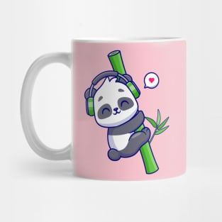 Cute Panda Hug Bamboo With Headphone Cartoon Mug